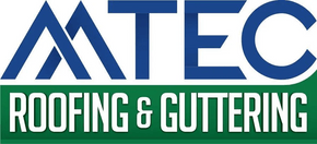 A logo with a blue "MTEC" on the first line, with the words "Roofing and Guttering" in green underneath.Business logo with the words "MTEC Roofing & Guttering".